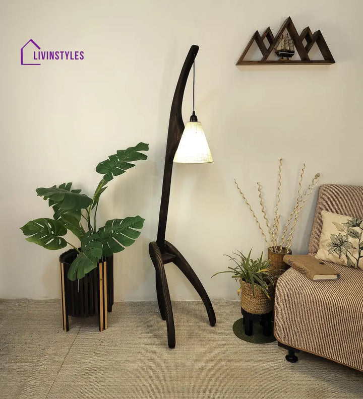 Species Wooden Floor Lamp With Brown Base And Jute Fabric Lampshade Lamps