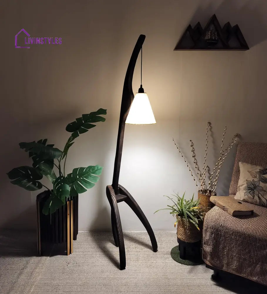 Species Wooden Floor Lamp With Brown Base And Jute Fabric Lampshade Lamps