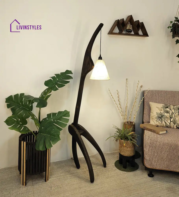 Species Wooden Floor Lamp With Brown Base And Jute Fabric Lampshade Lamps