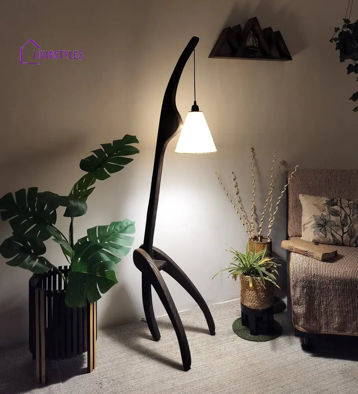 Species Wooden Floor Lamp With Brown Base And Jute Fabric Lampshade Lamps