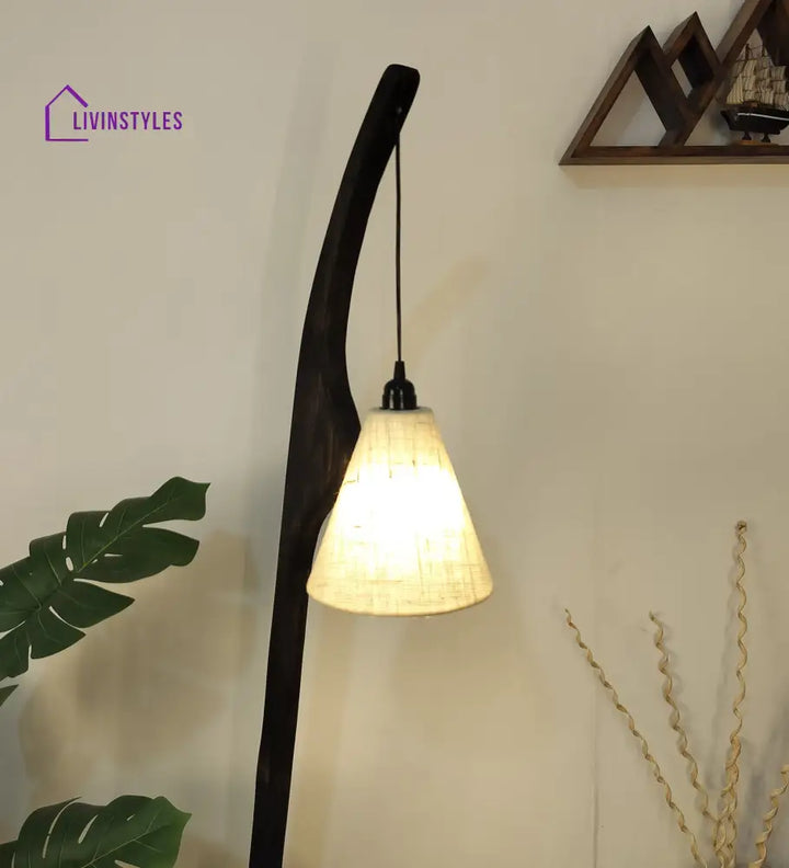 Species Wooden Floor Lamp With Brown Base And Jute Fabric Lampshade Lamps