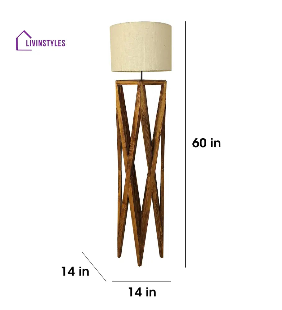 Spectre Wooden Floor Lamp With Brown Base And Jute Fabric Lampshade Lamps