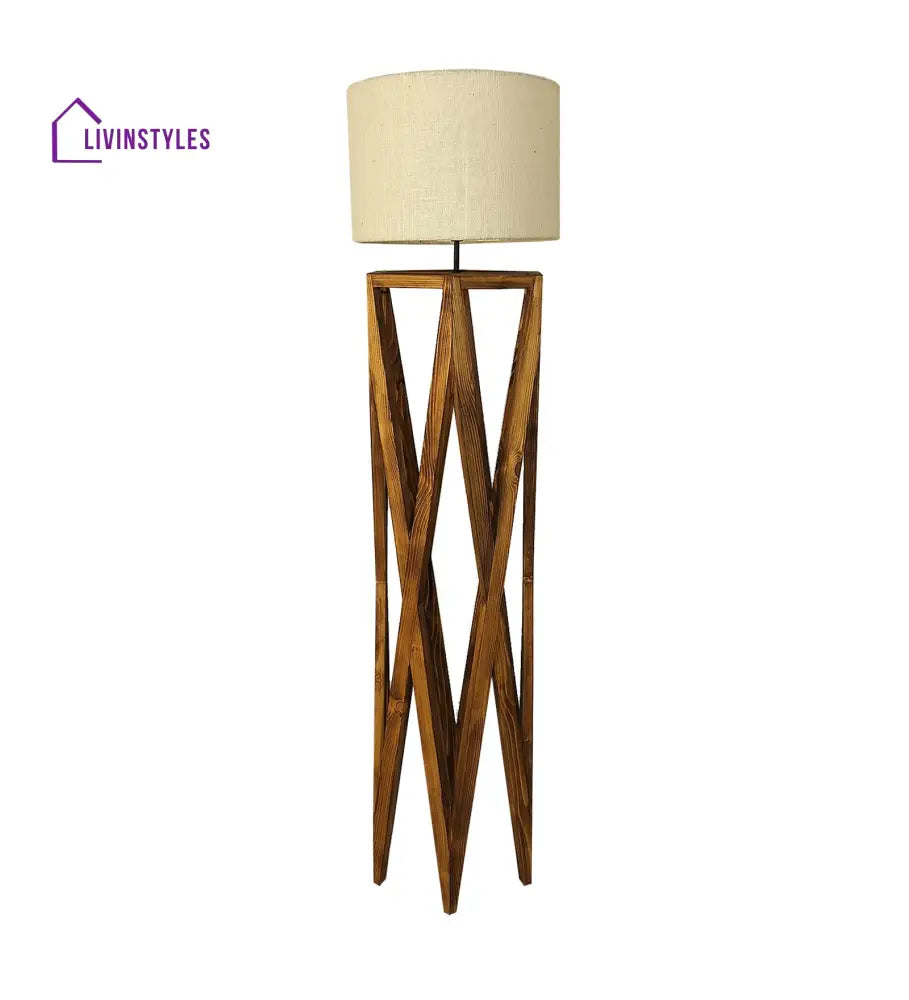 Spectre Wooden Floor Lamp With Brown Base And Jute Fabric Lampshade Lamps