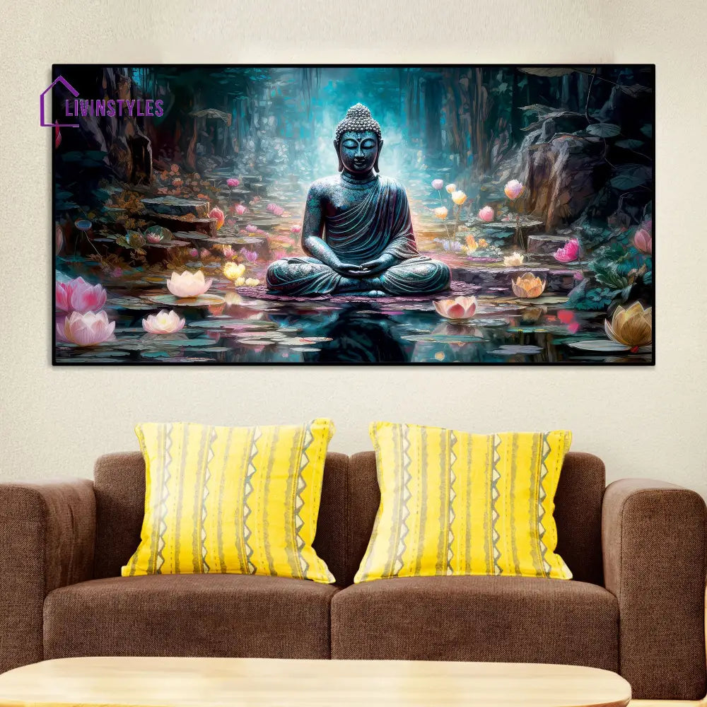 Spiritual Buddha Statue Premium Canvas Wall Painting Only Printed (No Frame Included)