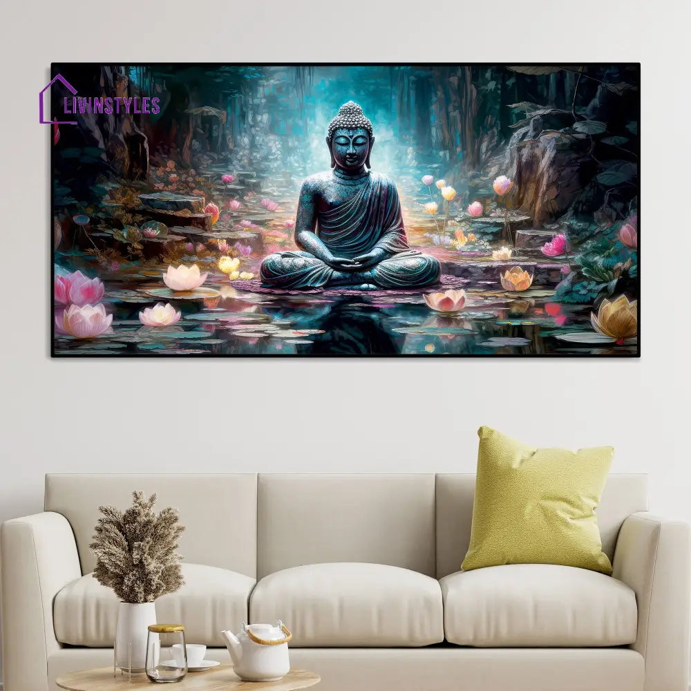 Spiritual Buddha Statue Premium Canvas Wall Painting Ready To Hang (Fitted With Wood Frame)