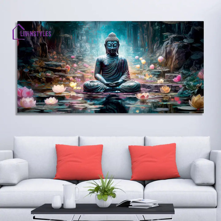 Spiritual Buddha Statue Premium Canvas Wall Painting With Floating Frame