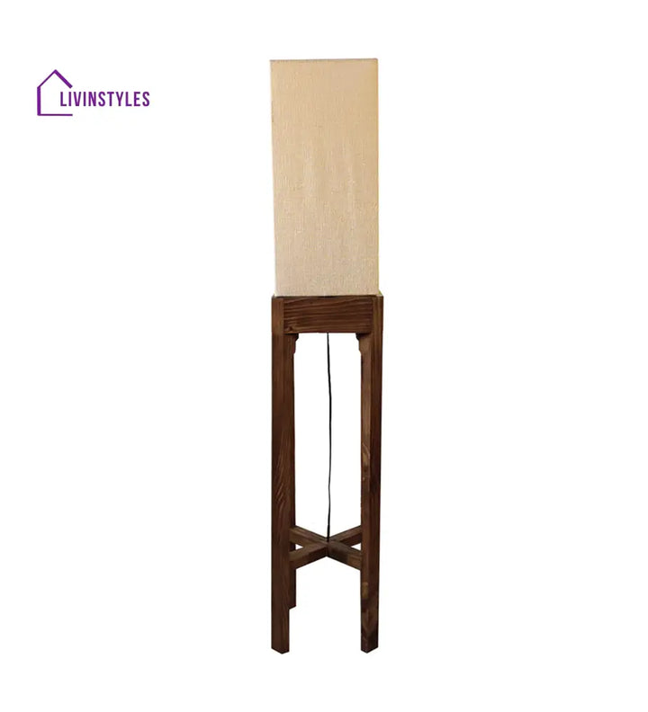 Sputnik Wooden Floor Lamp With Brown Base And Beige Fabric Lampshade Lamps