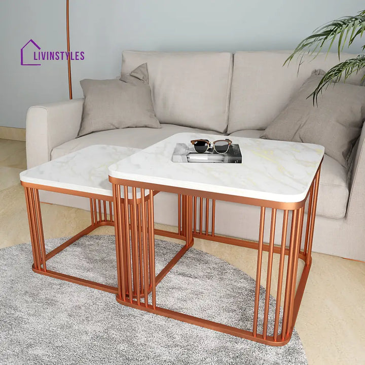 Square Copper Tethered Nesting Table Set of 2 Table