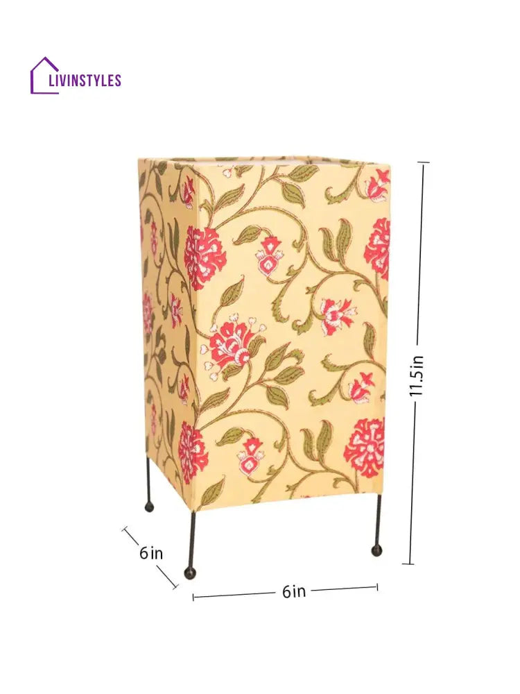 Square Four Leg Yellow Floral Table Lamp