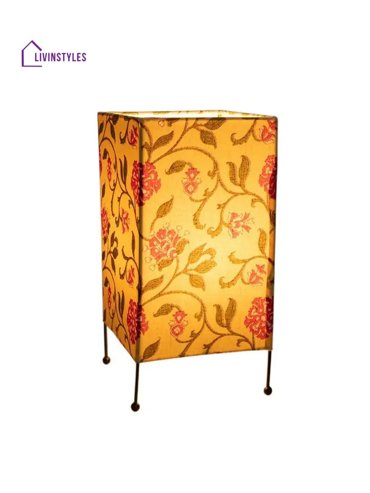 Square Four Leg Yellow Floral Table Lamp