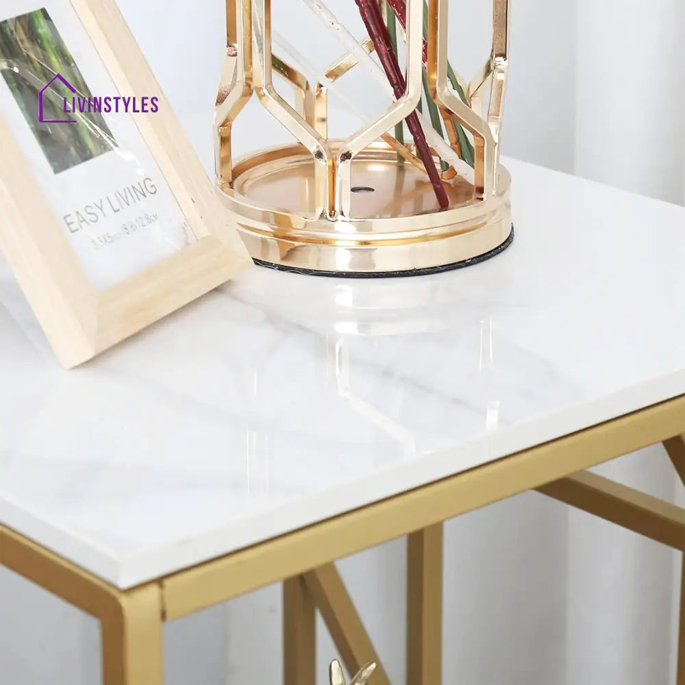 Square Geometric Rhombus Frame End Side Table with Golden Metal Finish Table