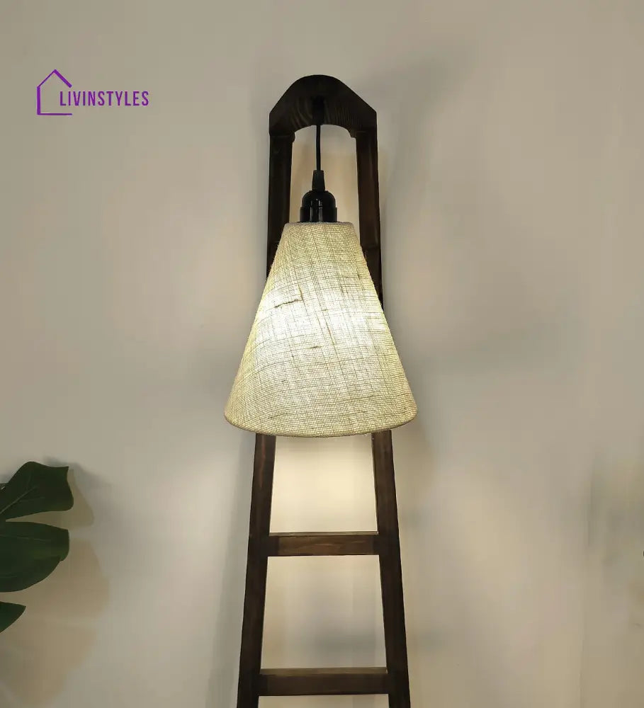 Stairway Wooden Floor Lamp With Brown Base And Jute Fabric Lampshade Lamps