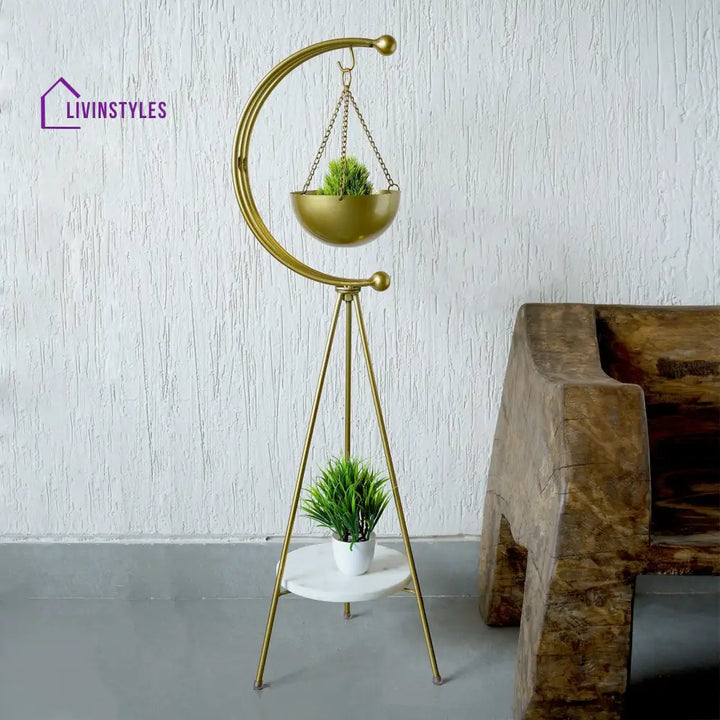 Standing Tripod Planter - Gold & White Marble Plant Stands