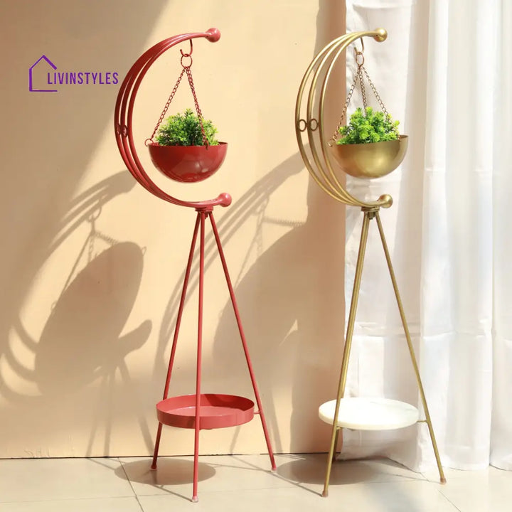 Standing Tripod Planter - Gold & White Marble Plant Stands