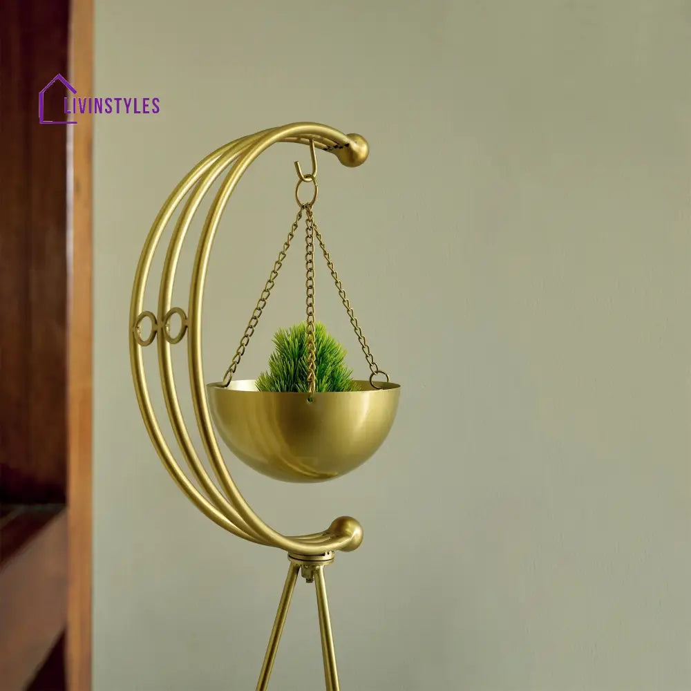 Standing Tripod Planter - Gold & White Marble Plant Stands