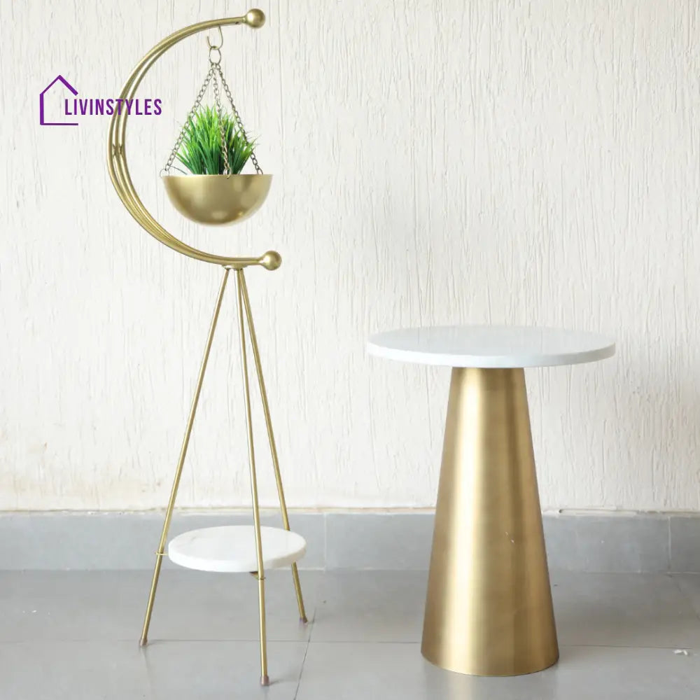 Standing Tripod Planter - Gold & White Marble Plant Stands