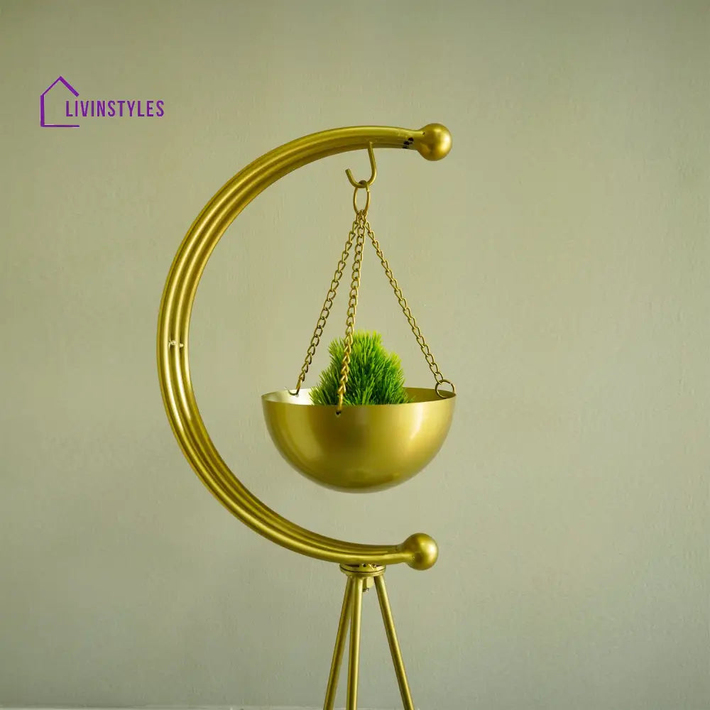 Standing Tripod Planter - Gold & White Marble Plant Stands