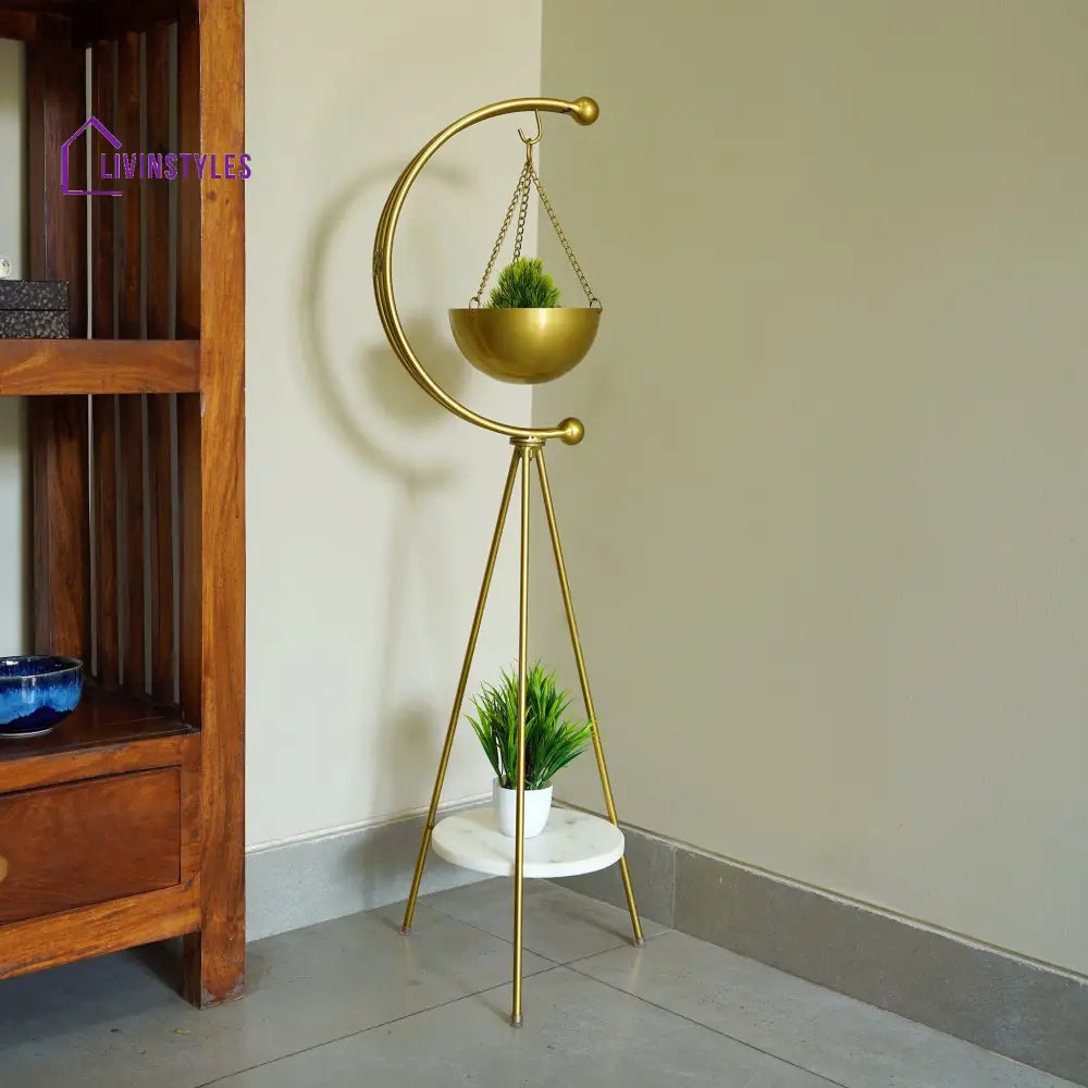 Standing Tripod Planter - Gold & White Marble Plant Stands