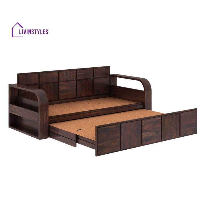 Scott Solid Sheesham Wood 3 Seater Sofa Cum Bed With Headboard Design - 1 Year Warranty