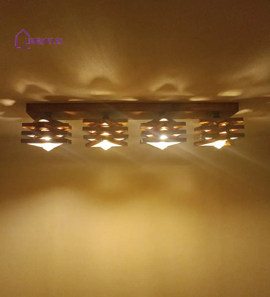 Star Brown Wooden 4 Series Ceiling Lamp Lights