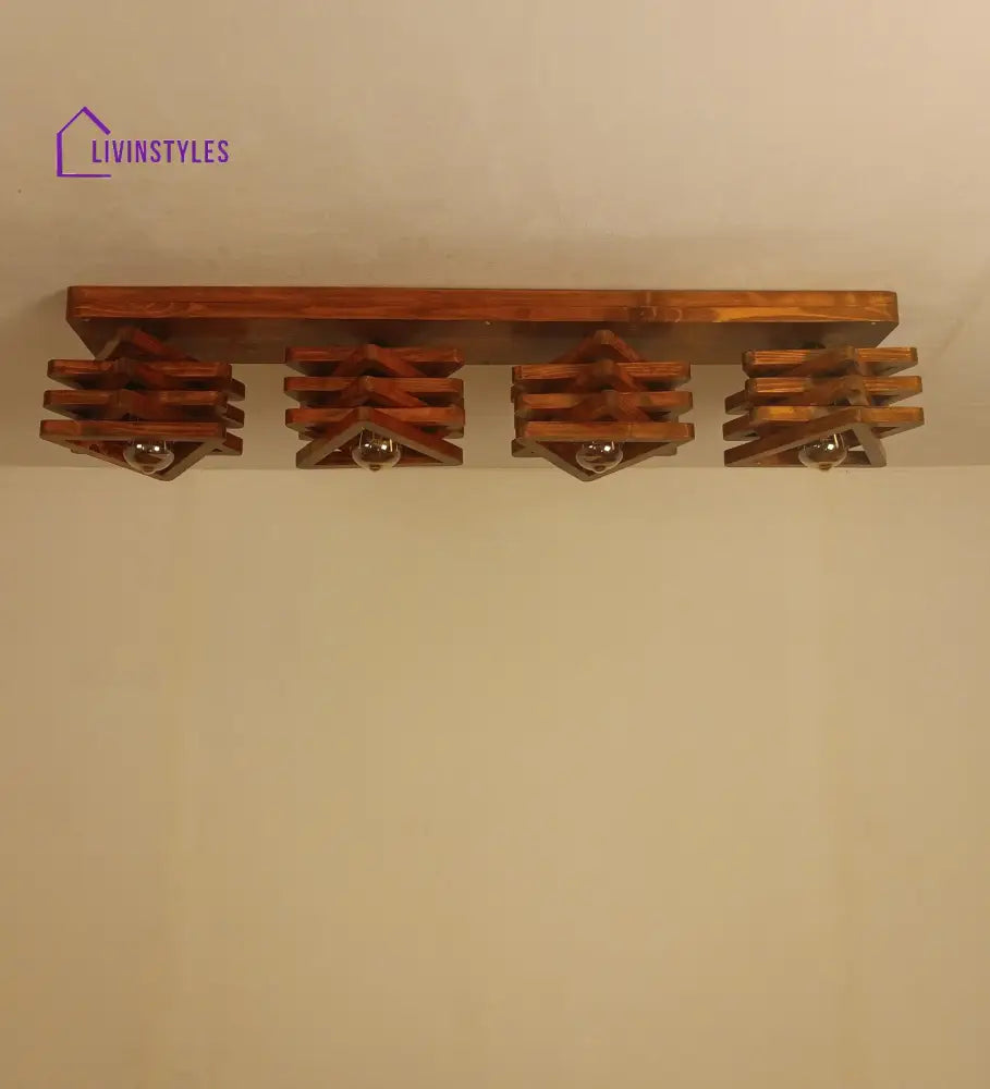 Star Brown Wooden 4 Series Ceiling Lamp Lights