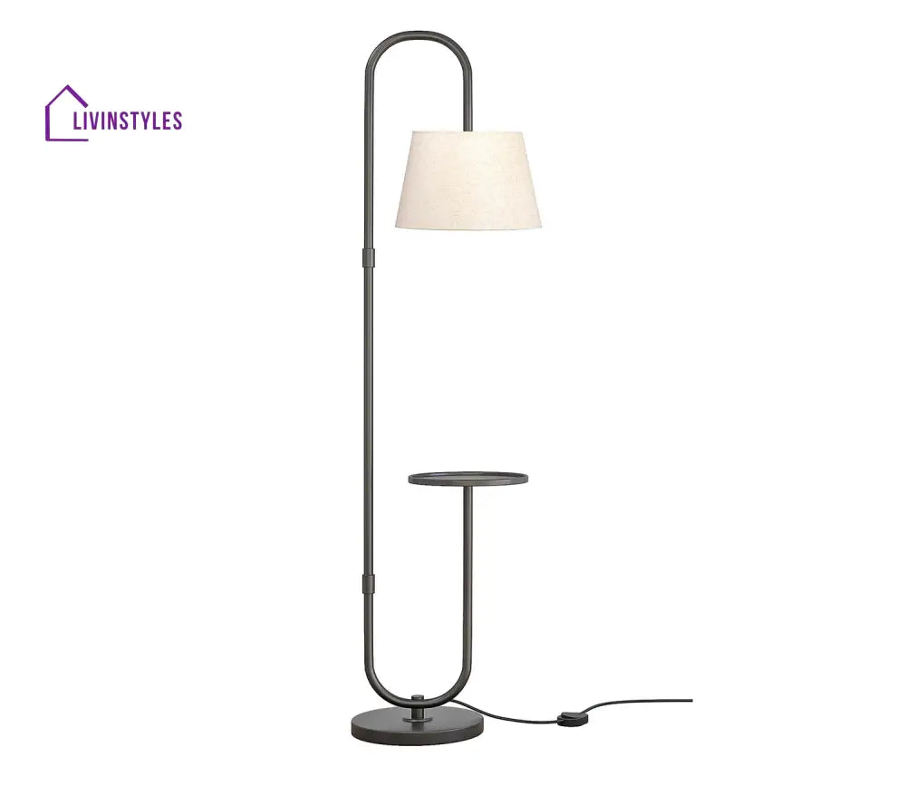 Stardust Modern Black Metal Finish Curved Floor Lamp Standing with Table Shelf Floor Lamp