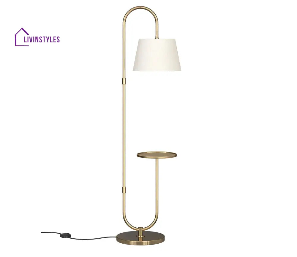 Stardust Modern Golden Metal Finish Curved Floor Lamp Standing with Table Shelf Floor Lamp