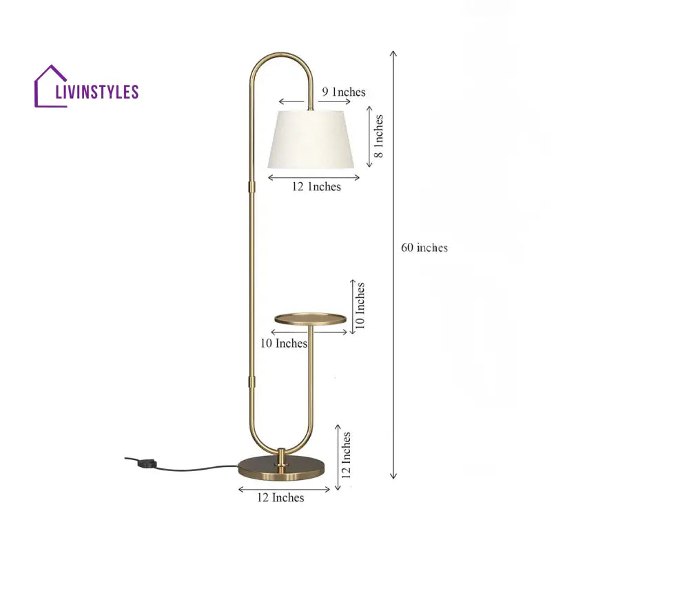 Stardust Modern Golden Metal Finish Curved Floor Lamp Standing with Table Shelf Floor Lamp