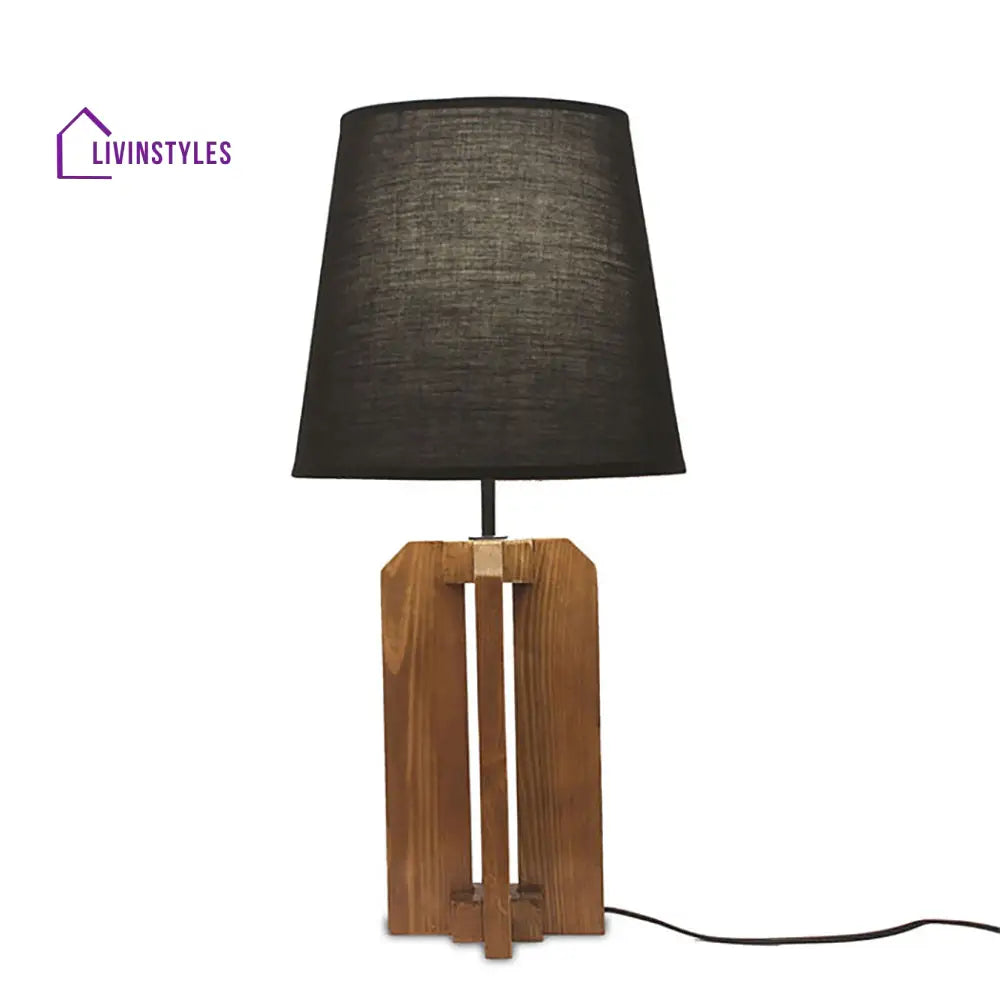 Stella Brown Wooden Table Lamp With White Fabric Lampshade Lamps