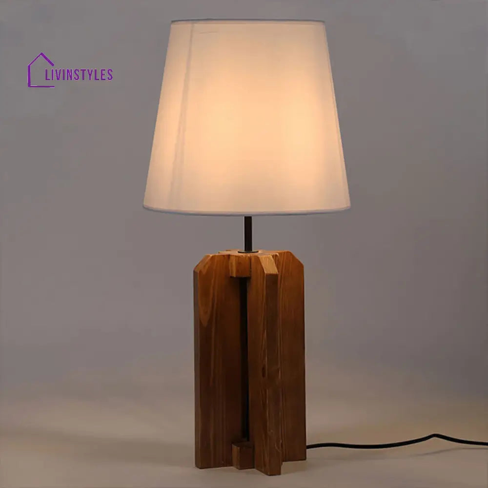 Stella Brown Wooden Table Lamp With White Fabric Lampshade Lamps