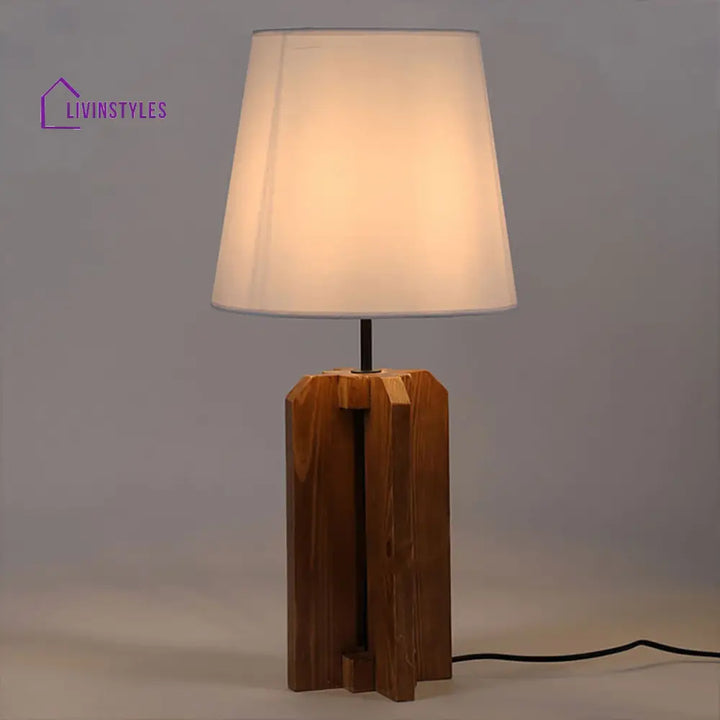 Stella Brown Wooden Table Lamp With White Fabric Lampshade Lamps