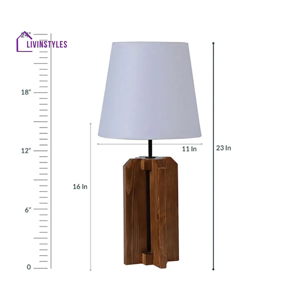 Stella Brown Wooden Table Lamp With White Fabric Lampshade Lamps