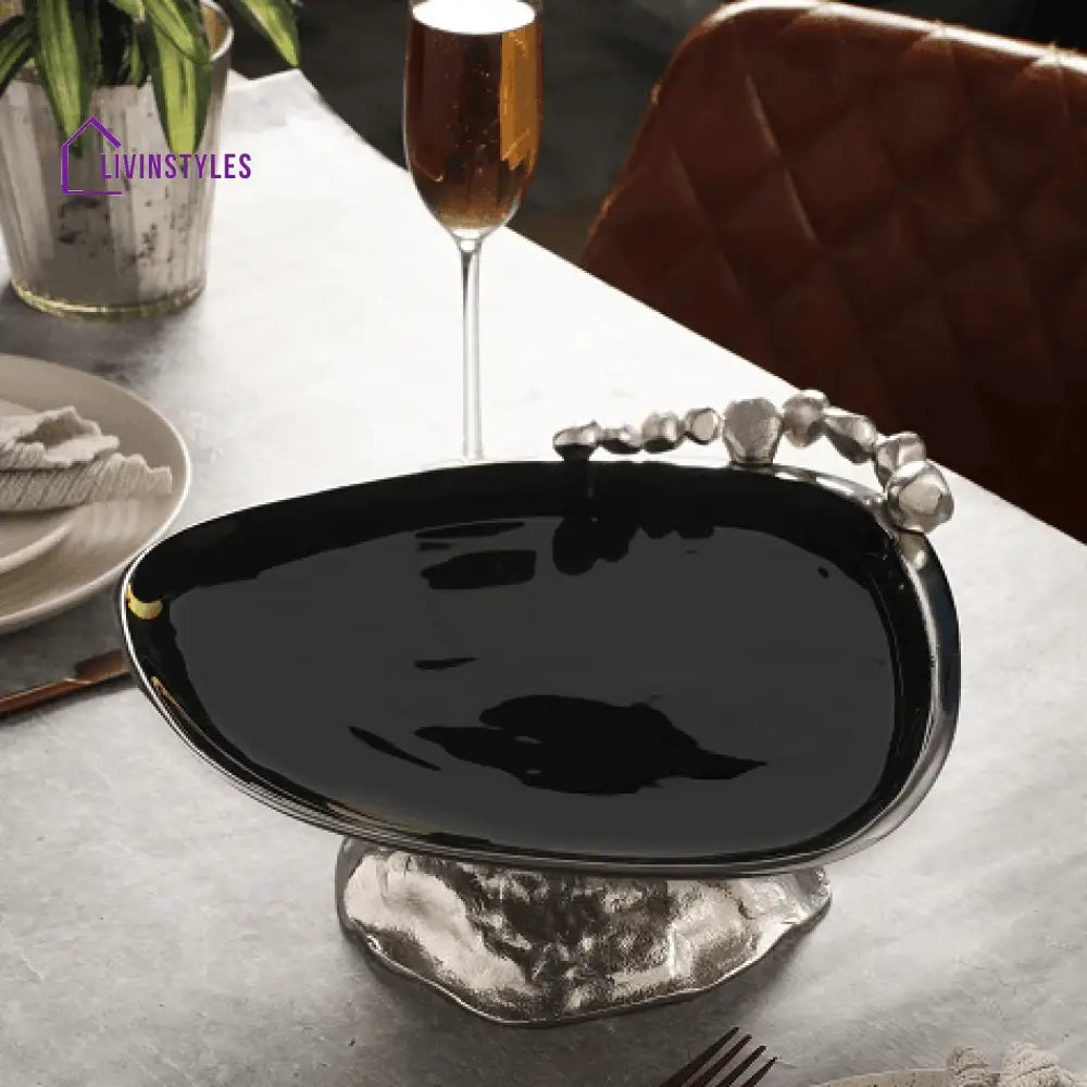 Stones Serving Ware Jet Black Enamle - Cake Stand