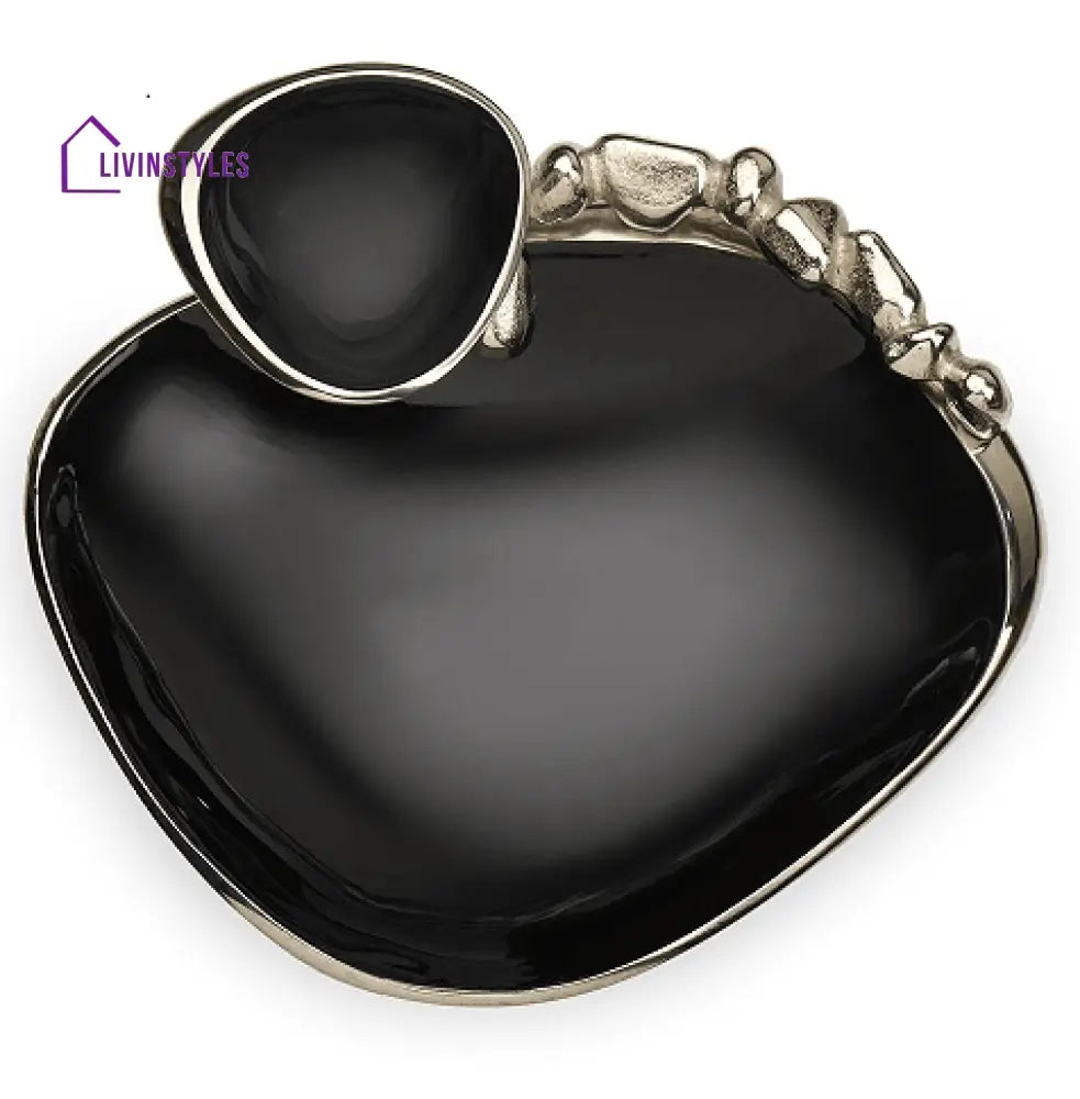 Stones Serving Ware Jet Black Enamle - Chip & Dip Platter