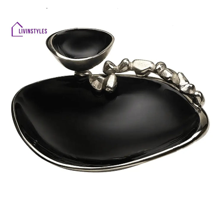 Stones Serving Ware Jet Black Enamle - Chip & Dip Platter