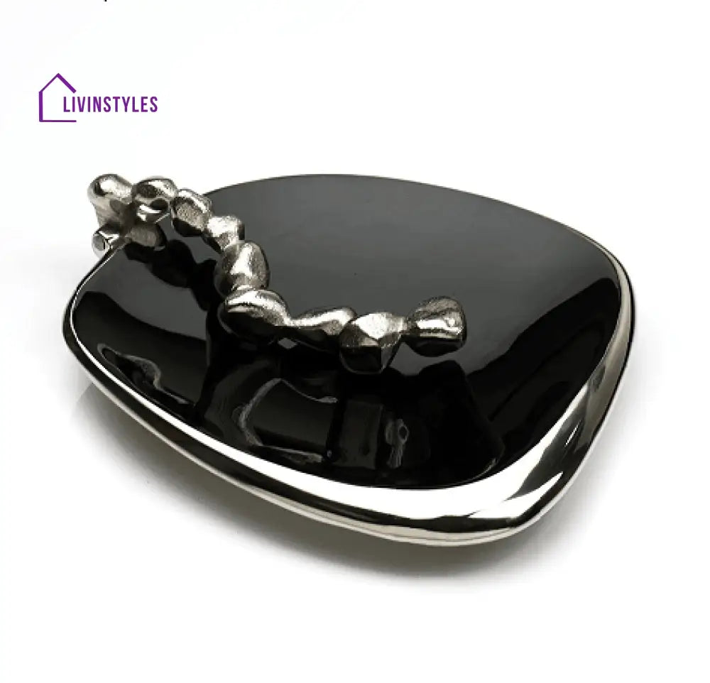 Stones Serving Ware Jet Black Enamle - Napkin Holder Silver