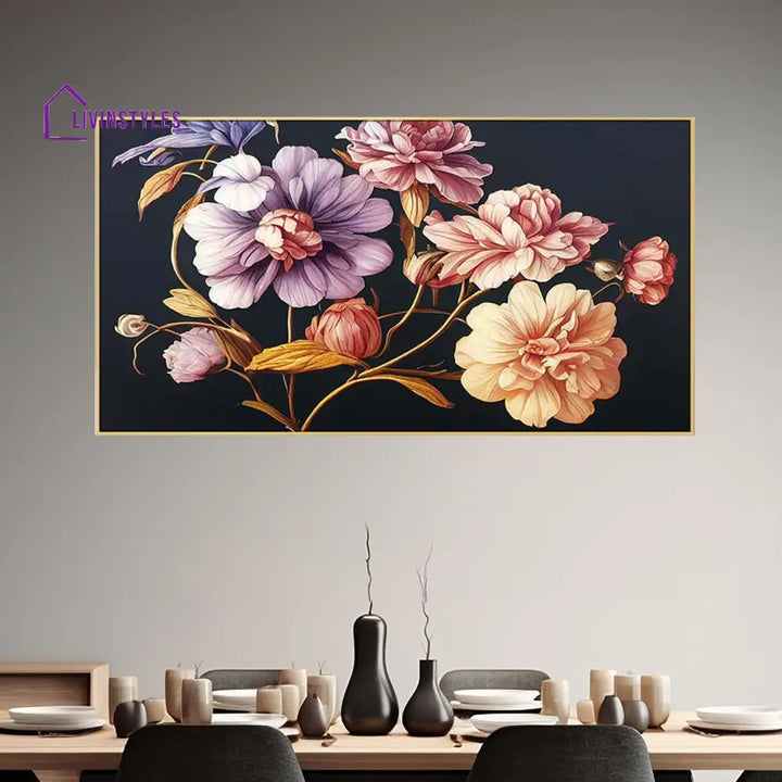 Striking Floral Art Against Black Wall Painting