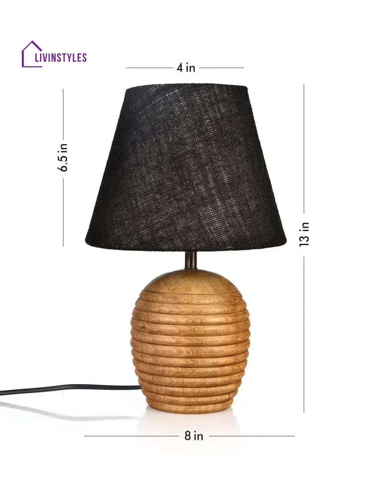 Striped Wooden Brown Lamp With Black Jute Shade