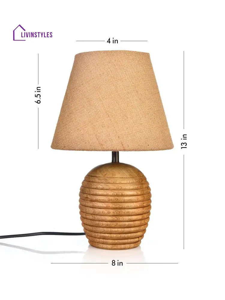 Striped Wooden Brown Lamp With Jute Shade