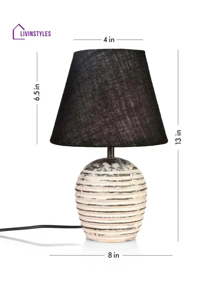 Striped Wooden White Lamp With Black Jute Shade