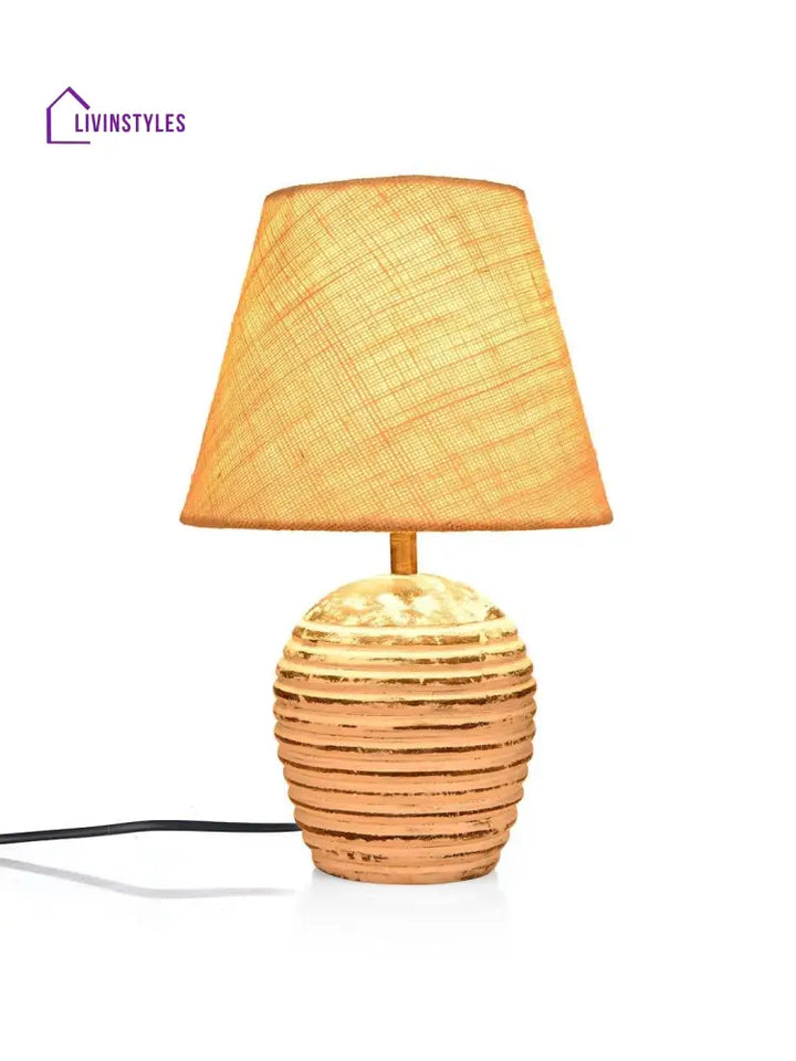 Striped Wooden White Lamp With Jute Shade