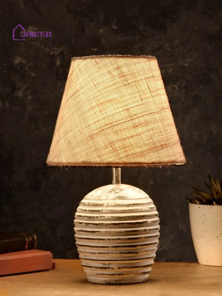 Striped Wooden White Lamp With Jute Shade