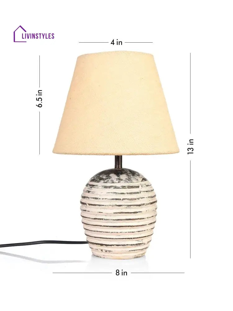 Striped Wooden White Lamp With Jute Shade