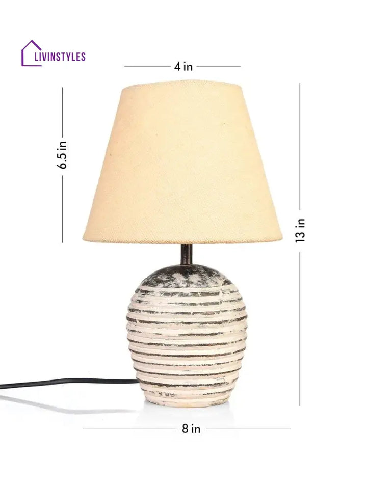 Striped Wooden White Lamp With Jute Shade