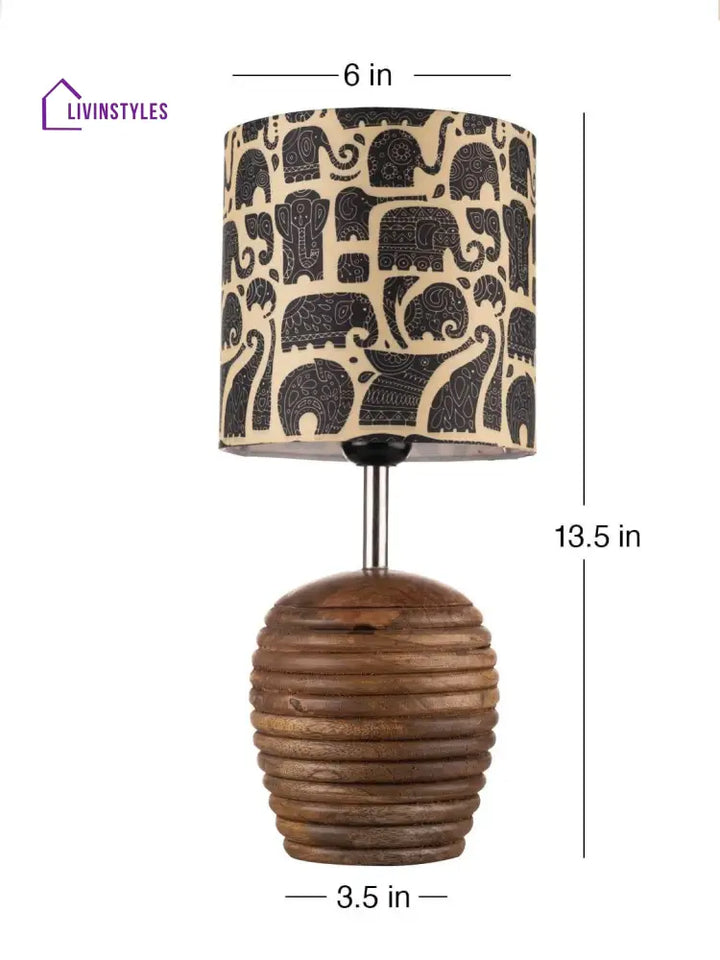 Stripped Brown Lamp With Black Elephant Multicolor Shade Table