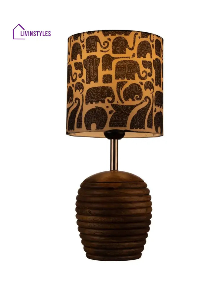 Stripped Brown Lamp With Black Elephant Multicolor Shade Table