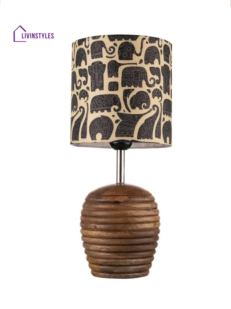 Stripped Brown Lamp With Black Elephant Multicolor Shade Table