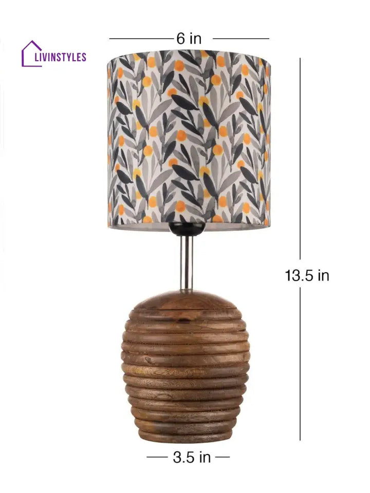 Stripped Brown Lamp With Yellow Leaves Multicolor Shade Table