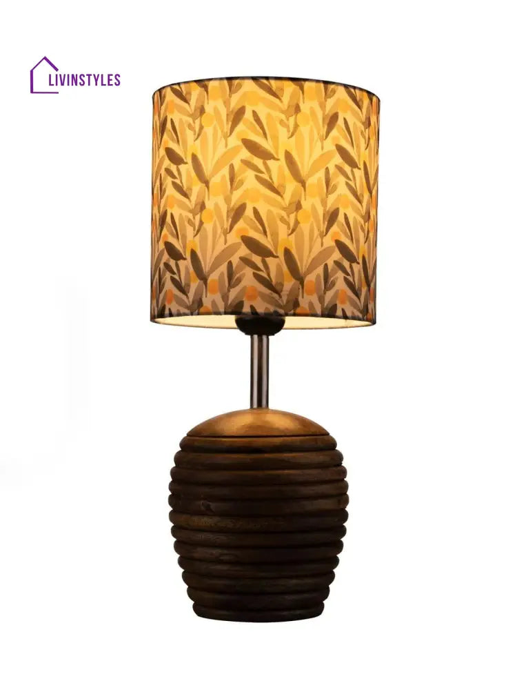 Stripped Brown Lamp With Yellow Leaves Multicolor Shade Table