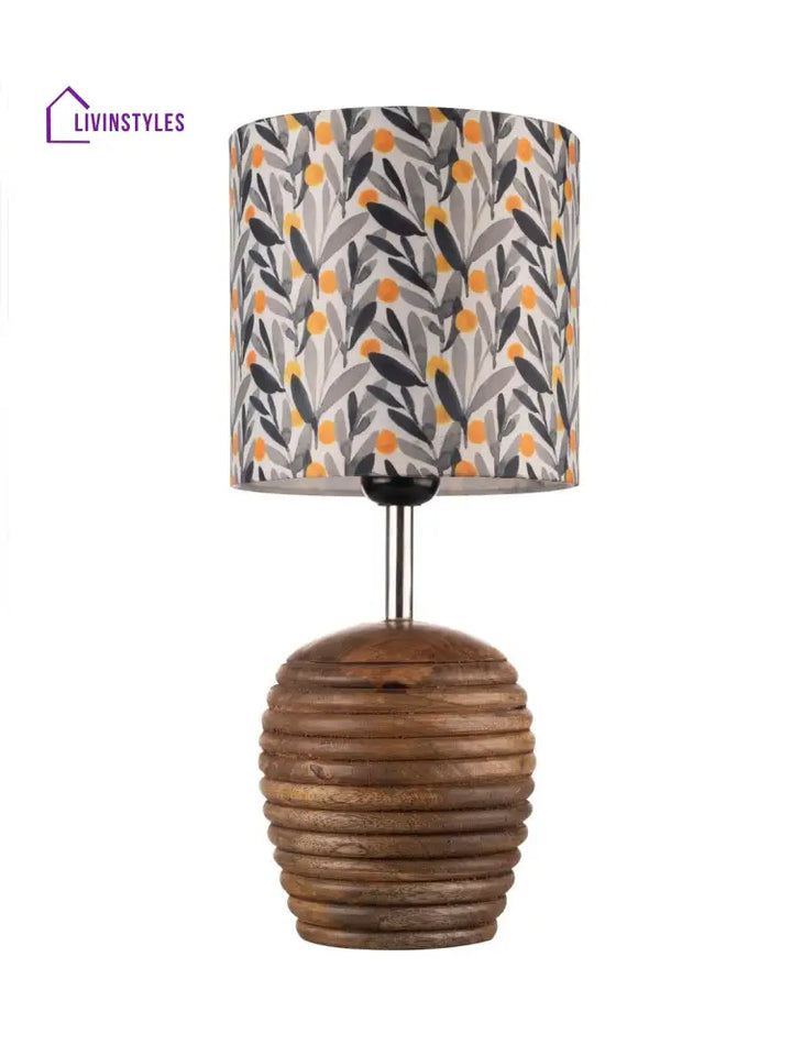 Stripped Brown Lamp With Yellow Leaves Multicolor Shade Table